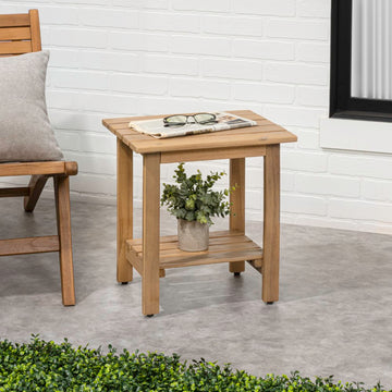 Kellie 16.1" Cottage Classic Slatted Solid Acacia Wood Indoor/Outdoor Shower Bench with Shelf